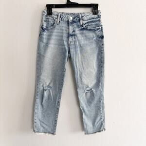 Gap Girlfriend Girls' Sz 14 Distressed Relaxed Fit Raw Hem Button Fly Jeans